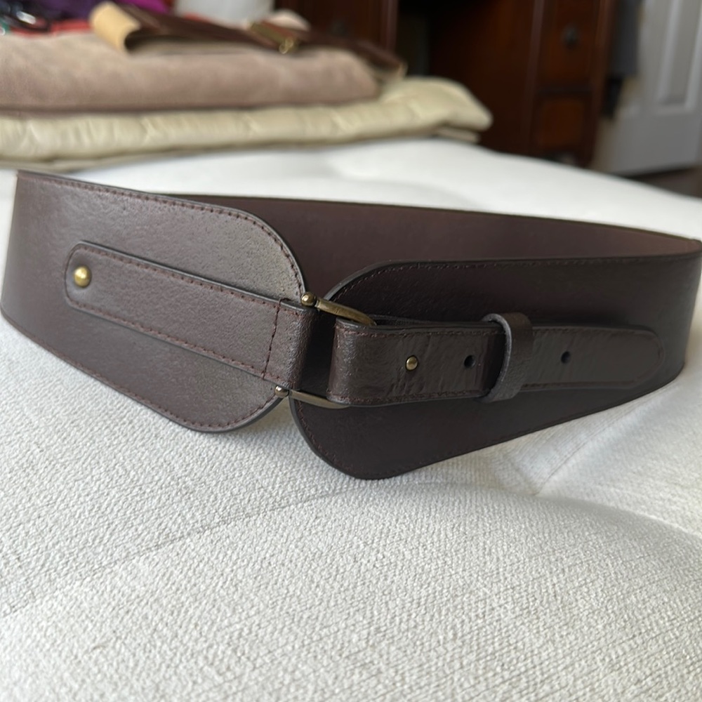 Banana Republic Wide Brown Leather Belt with Brass Accents